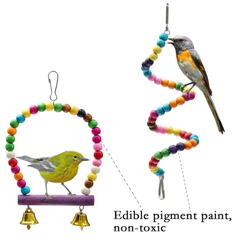 Com* 13 Pcs Bird Parrot Toys Include 7 Hanging Birds Cage Hammock Swing Bell Chew Toy