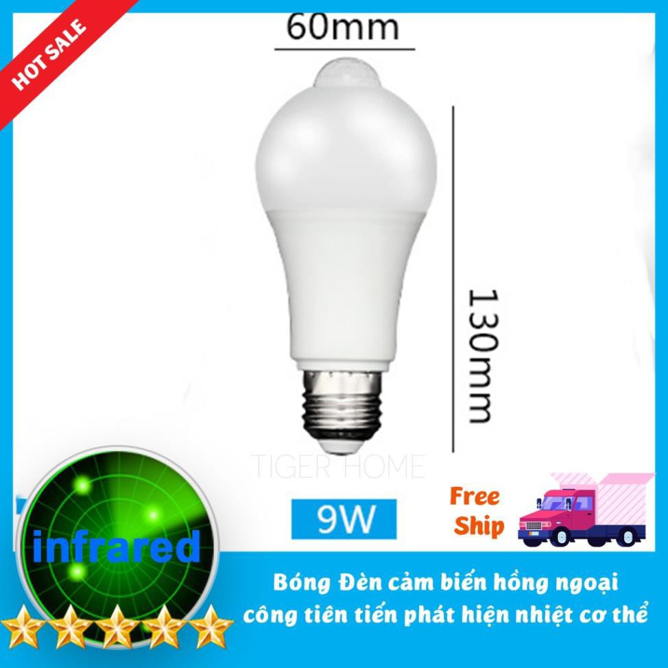 Bóng đèn led Cảm biển chuyển động, Cảm Ứng Thân nhiệt 9wThiết kế cho thị trường VN Siêu Nhạy, Siêu Tiết Kiệm Độ sáng cao