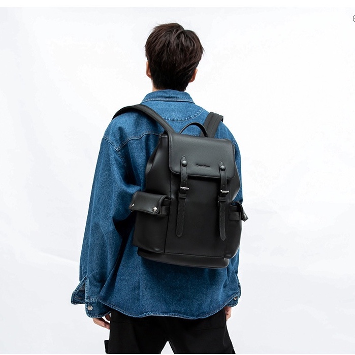 Balo nam da xịn béo đựng a4 laptop cặp đeo đi học túi đen trơn da đơn giản phong cách thời trang MINA