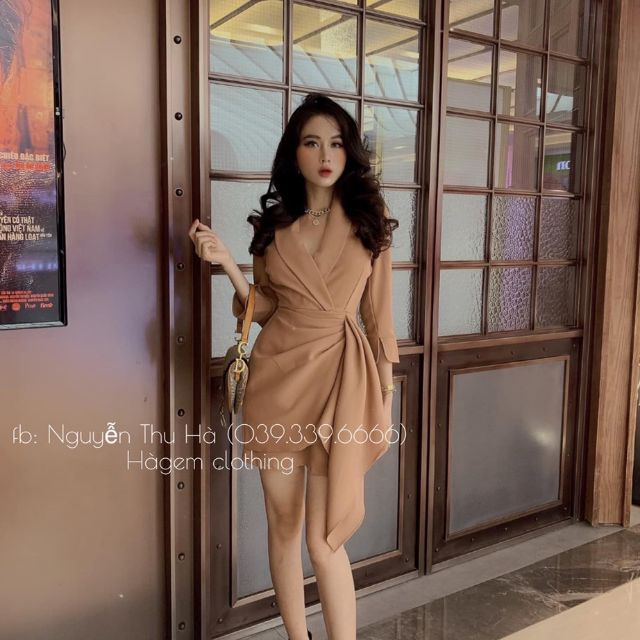 Đầm nhún cổ vest