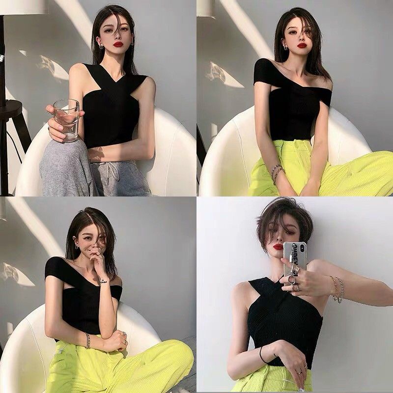 Áo len cổ yếm chéo hàng QC