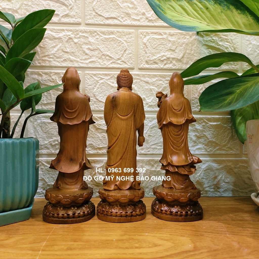 Bộ tượng tây phương tam thánh gỗ thơm cao 20 cm