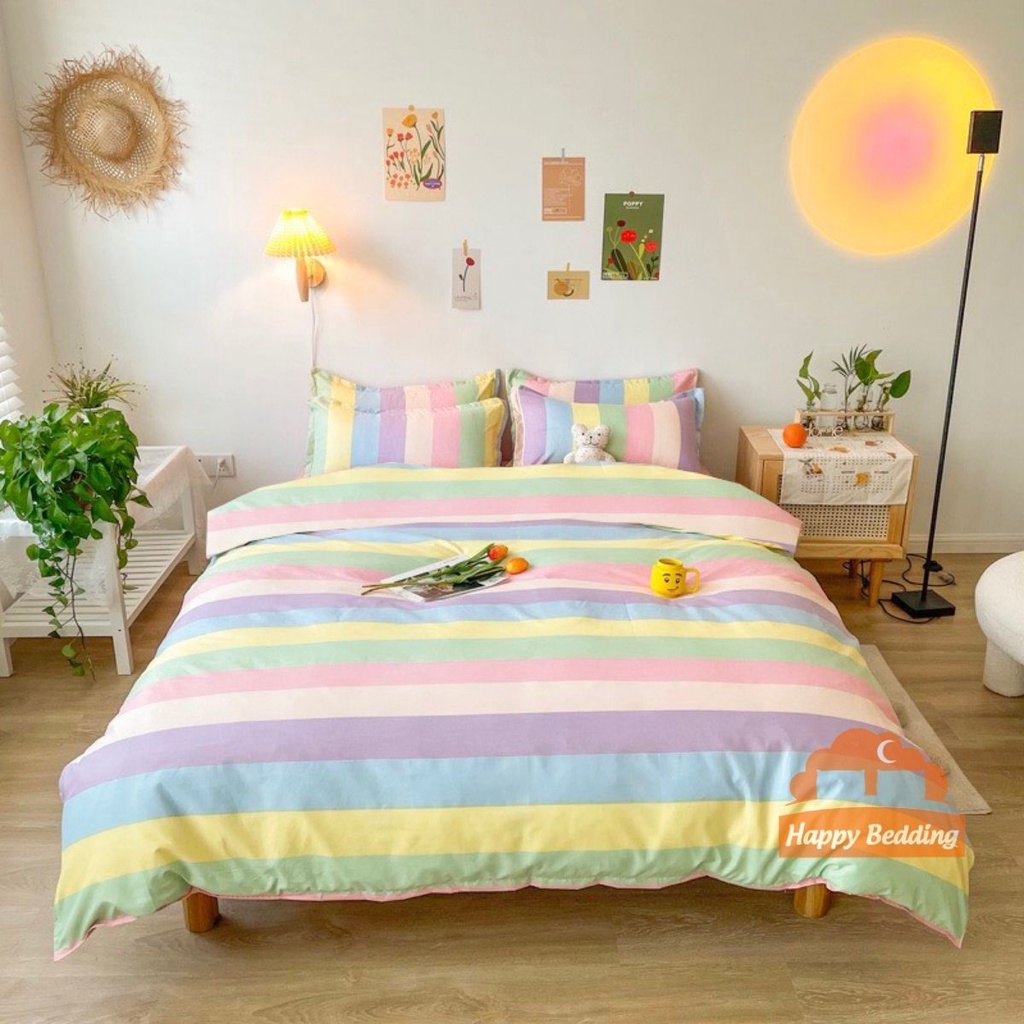 Bộ Chăn Ga Gối Cotton Poly 4 món - Bộ chăn ga, bộ ga giường drap nệm mền Happy Bedding