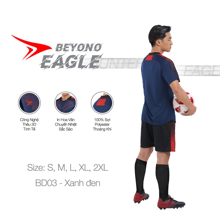 Bộ quần áo bóng đá Beyono Eagle xanh đen, đồng phục thể thao co giãn 4 chiều, thấm hút, thoáng khí