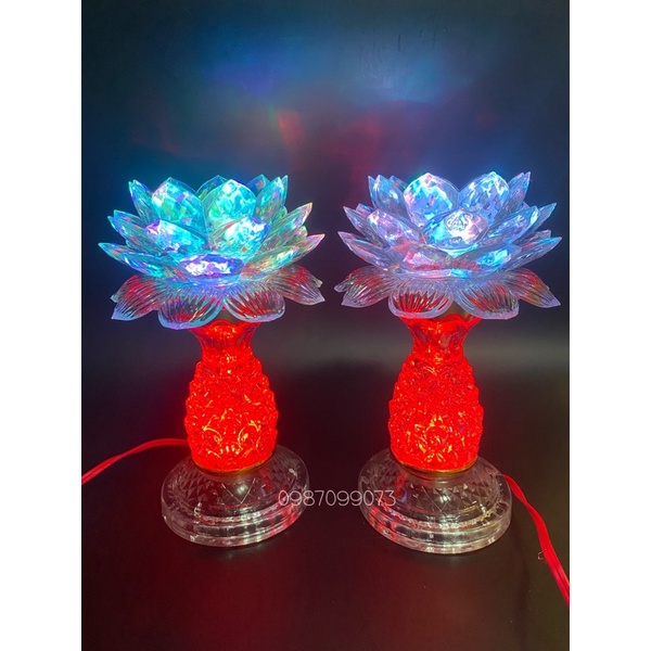 Đèn bàn thờ sen thơm đổi màu ( Một cặp )