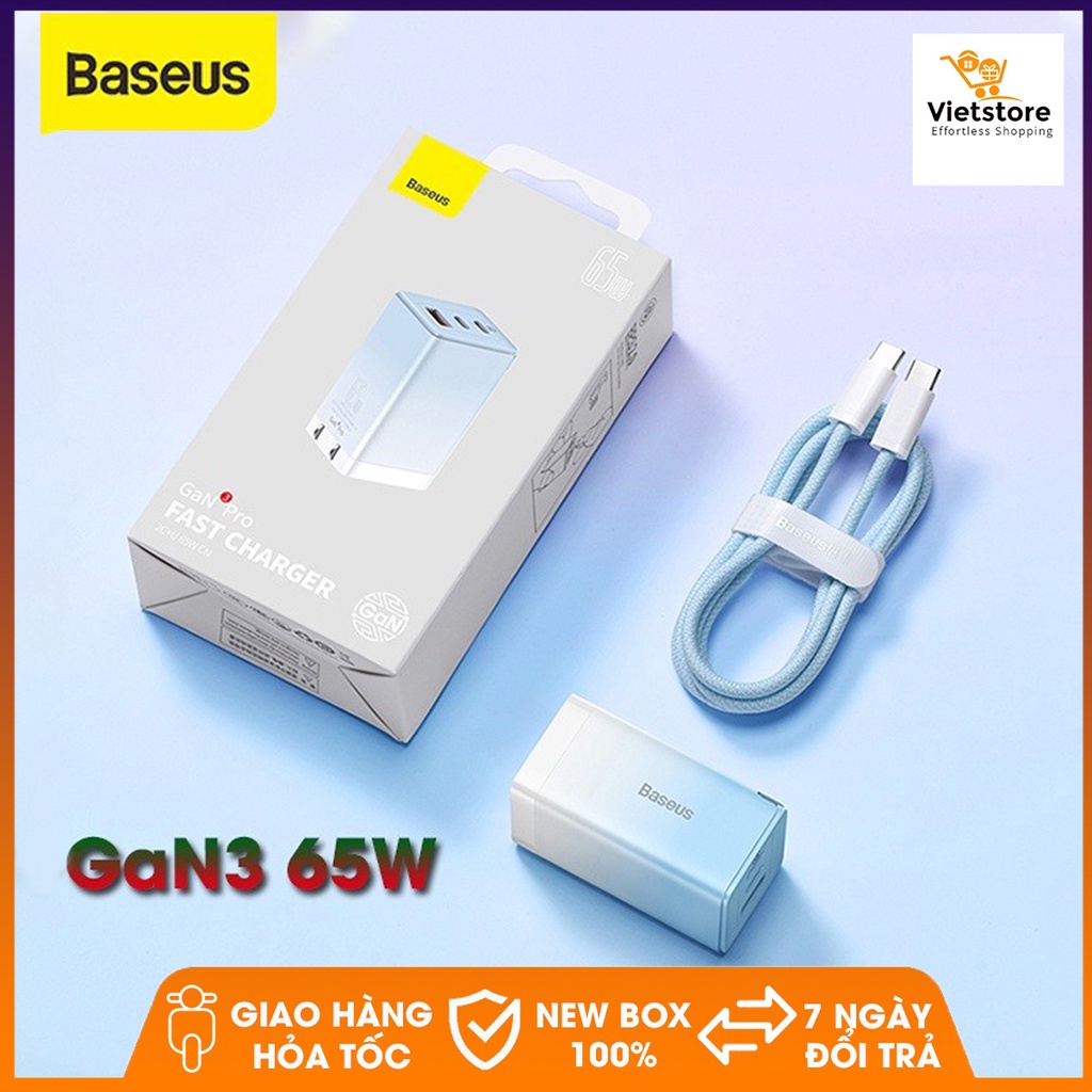 Bộ sạc Baseus 65W GaN3 Pro Sạc nhanh 4.0 3.0 Loại C cho máy tính xách tay táo 13 Pro Max Samsung Xiaomi