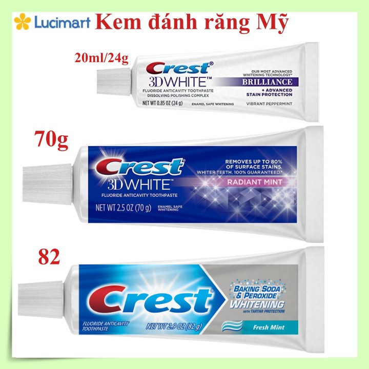 Kem đánh răng Crest 3D White, Crest GUM Detoxify, Crest Baking Soda &amp; Peroxide [Hàng Mỹ]