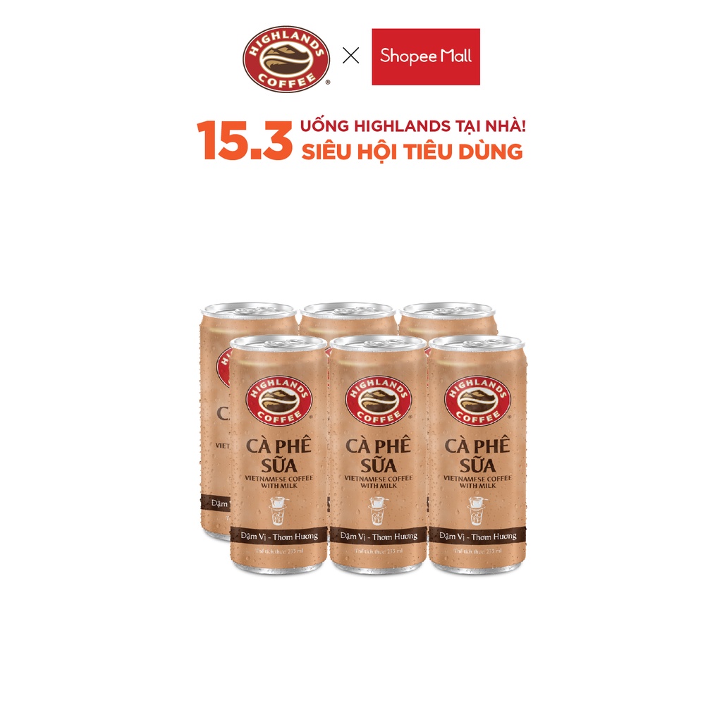Lốc 6 Lon Cà Phê Sữa Đá Highlands Coffee 235ml/lon