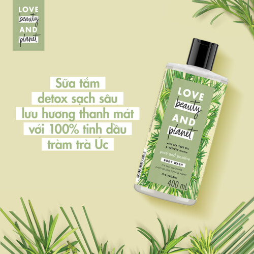 Sữa Tắm Love Beauty &amp; Planet Thải Độc Detox Lưu Hương Thanh Mát Pure And Positive Với 100% Tinh Dầu Tràm Trà Úc 400Ml