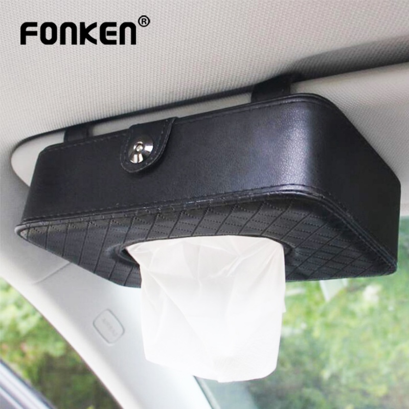 Hộp da đựng khăn giấy FONKEN gắn tấm che nắng xe hơi thông dụng