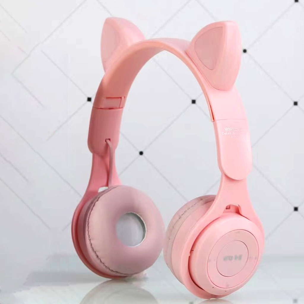 Tai Nghe Chụp Đầu Bluetooth 5.0 Hình Tai Mèo Phát Sáng