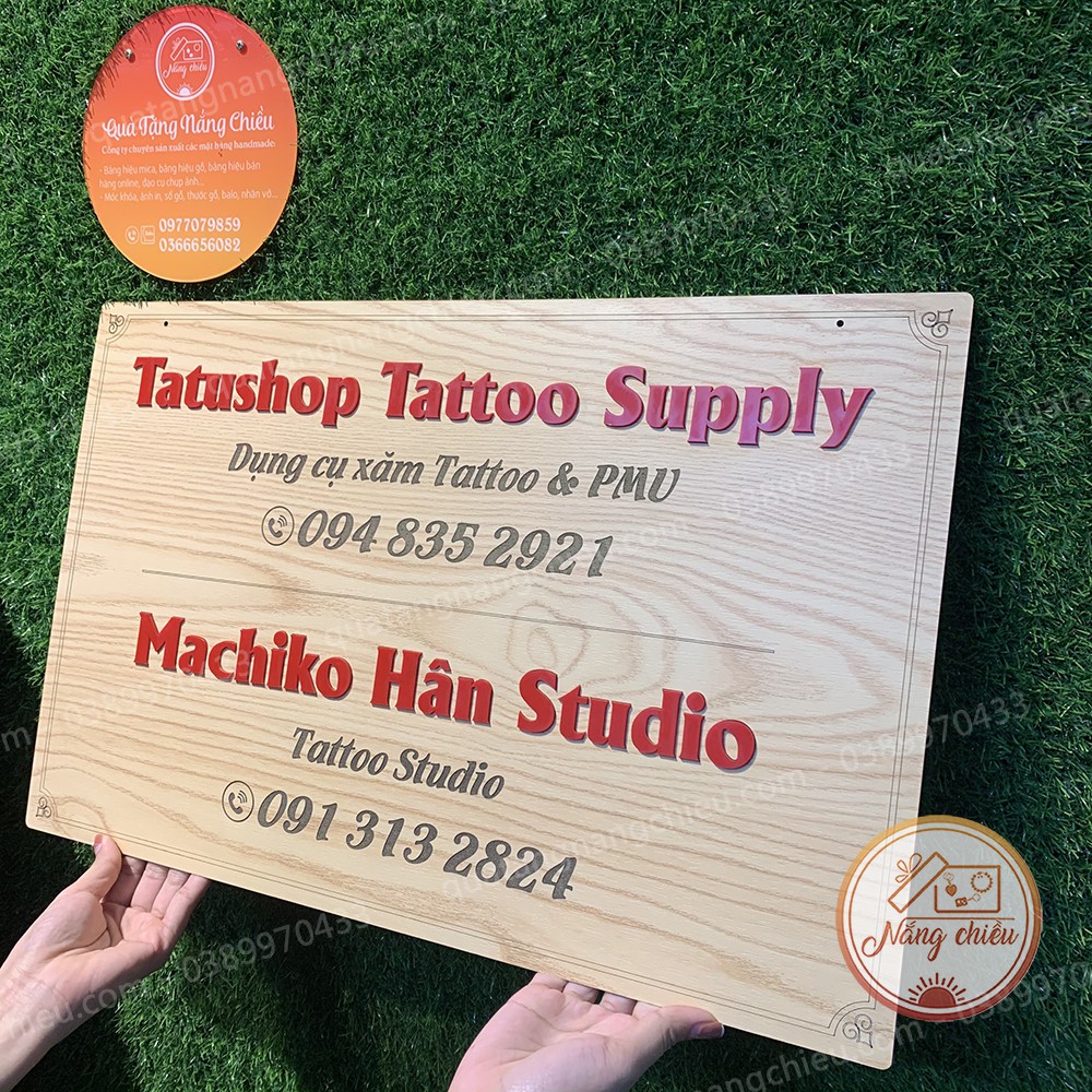 Bảng hiệu cho studio, tatto, Decor cửa hàng, quán cà phê, trà sữa, thẩm mỹ viện, spa, chất  liệu gỗ tự nhiên và an toàn