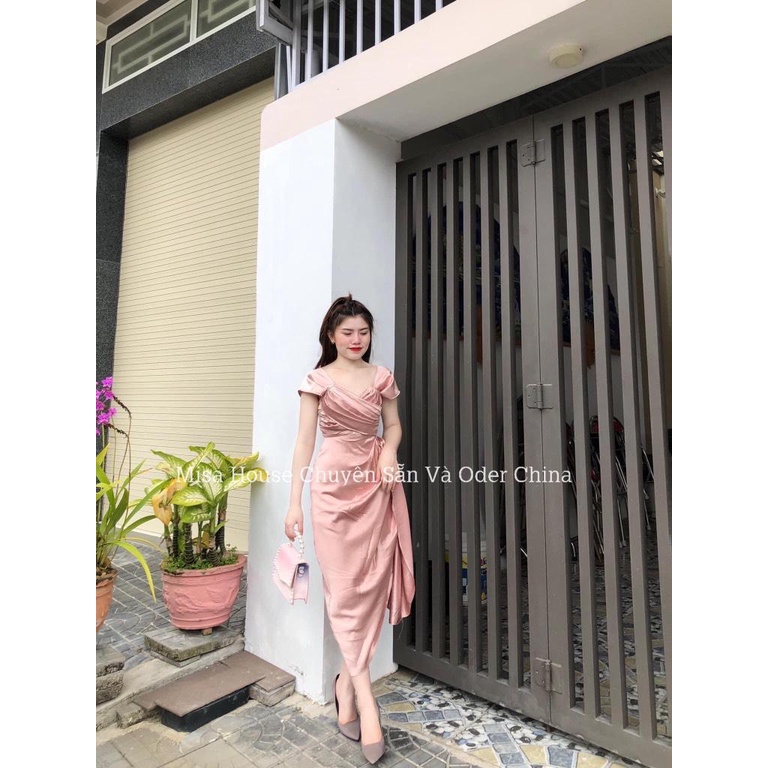 V dạ hội lệch vai nâu