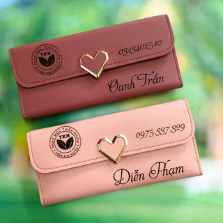 VÍ NỮ CẦM TAY DA CAO CẤP CÓ KHẮC TÊN [MẪU TRÁI TIM]