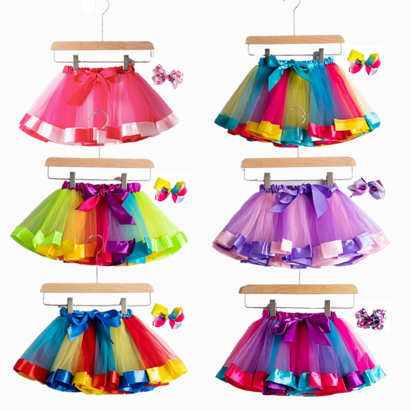 Chân váy tutu vải voile màu cầu vồng đáng yêu cho bé gái