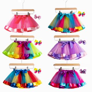 Chân váy tutu vải voile màu cầu vồng đáng yêu cho bé gái
