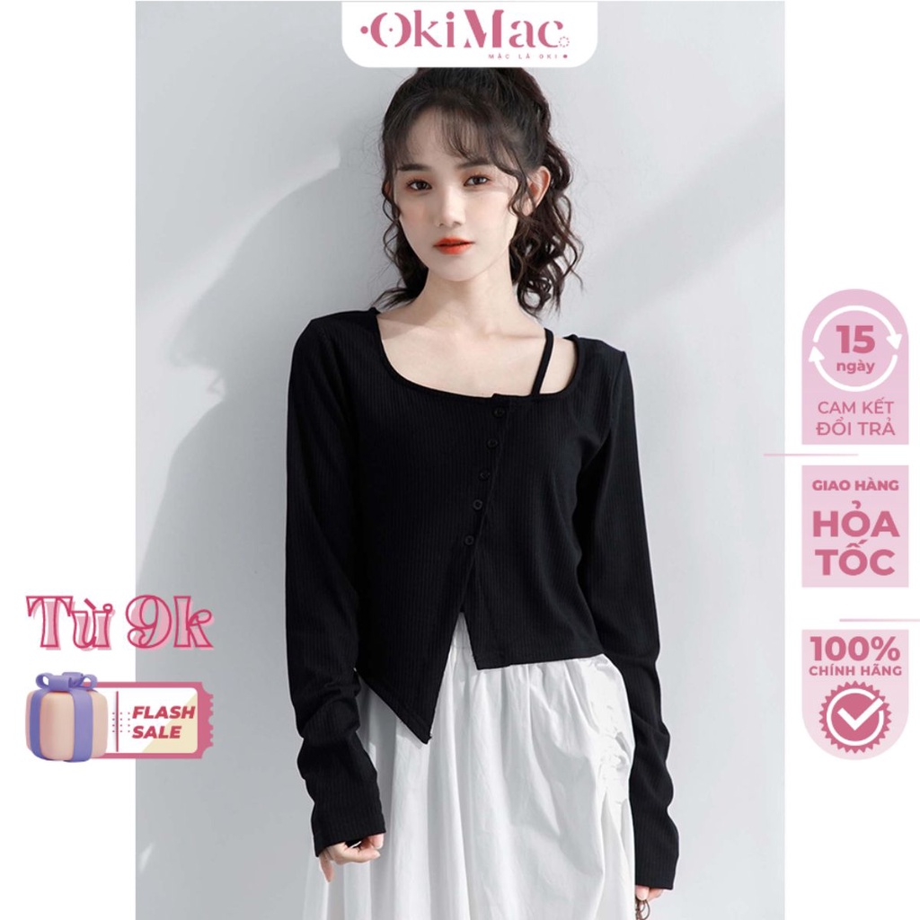 Áo len nữ OKIMAC tay dài thiết kế cá tính siêu xinh, áo thun dài tay nữ sinh dễ thương hot trend 2022