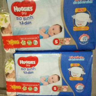 Tã dán sơ sinh Huggies Dry S56(tặng khăn ướt)