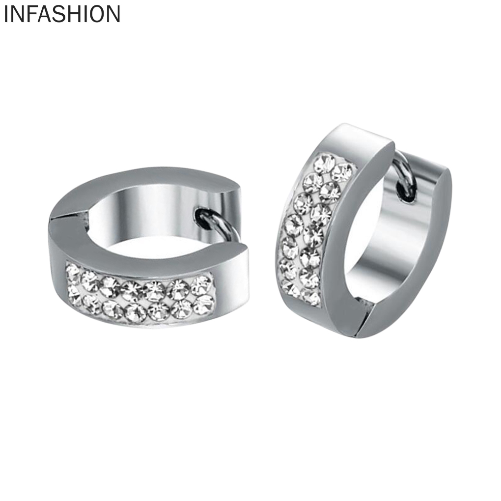 1 Đôi Bông Tai Tròn Đính Đá Bằng Thép Không Gỉ Cho Nữ