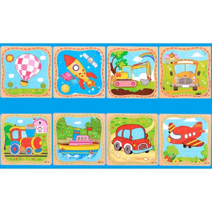 Bộ 12 tranh ghép hình gỗ 16 mảnh( 12 hình khác nhau)