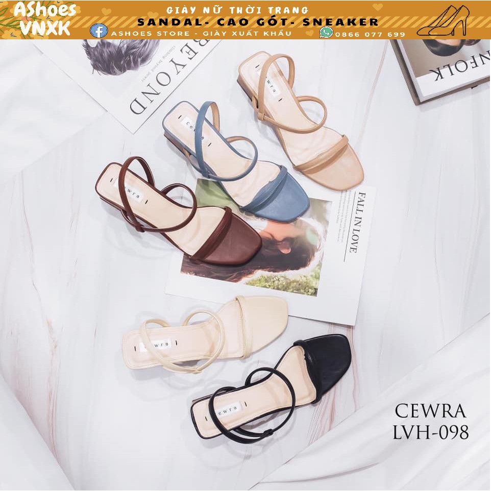 [MẪU ĐẸP] Giày sandal nữ cao gót 5cm dây ngang mảnh gót trụ - Cewra