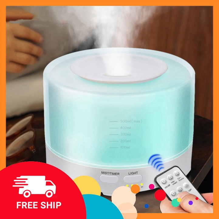 MÁY KHUẾCH TÁN TINH DẦU TRỤ TRẮNG TO 500ML Kèm Điều Khiển