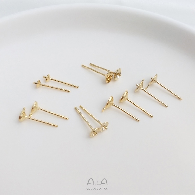 █diy゜14k●1 cặp 14K ánh sáng vàng nửa lỗ đính cườm tai stud làm bằng tay tự làm vật liệu giữ màu tai