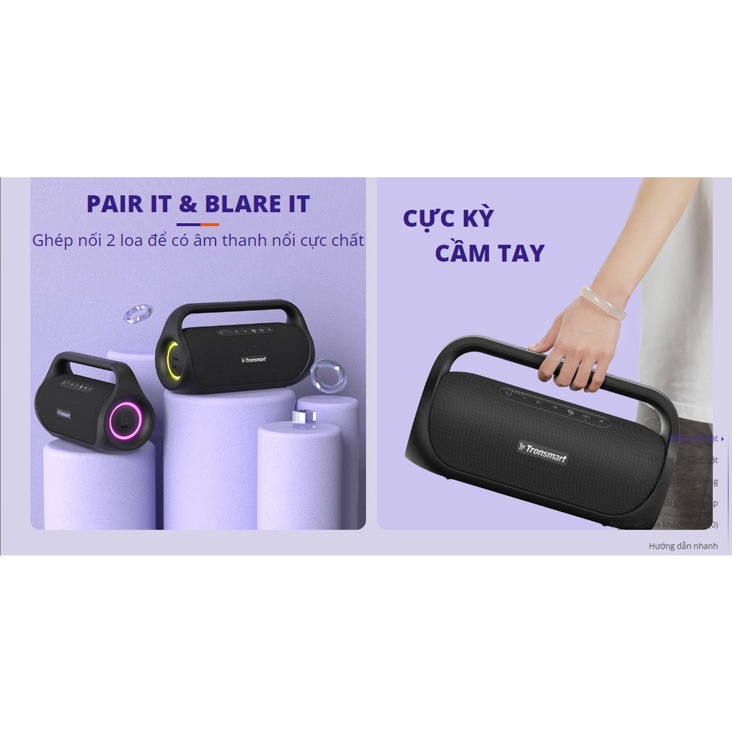 Loa di động Bluetooth 5.3 Tronsmart Bang Mini Công suất 50W, Chống thấm nước IPX6 Ghép nối 2 loa kiêm sạc dự phòng