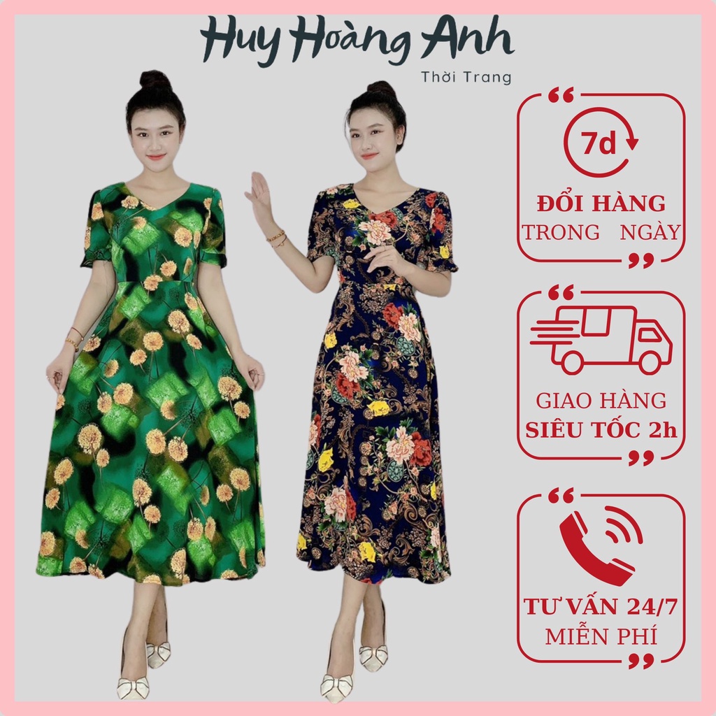 Đầm Trung Niên Sang Trọng Cao Cấp Đẹp Huy Hoàng Anh,Váy Nữ Cho Mẹ Lụa Dự Tiệc Công Sở Trên 30,40 Tuổi Qua Gối Xòe XV