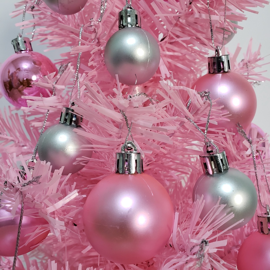 Cây Thông Noel 60CM Màu Hồng Trang Trí Dây Led Và Quả Châu Cực Đẹp