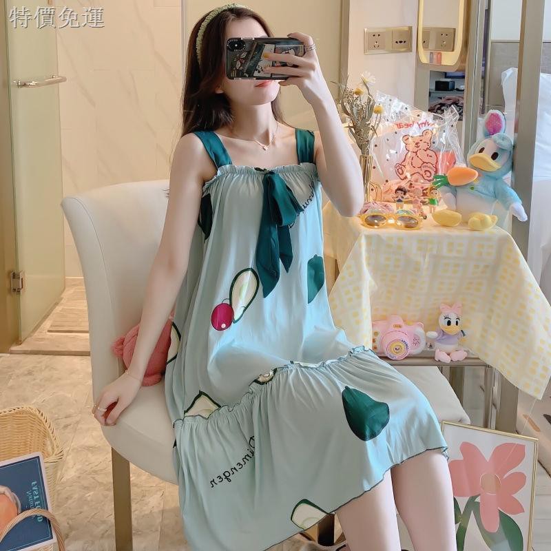 Đầm ngủ Cotton hai dây dáng rộng plus Size 100kg thời trang mùa hè dành cho nữ