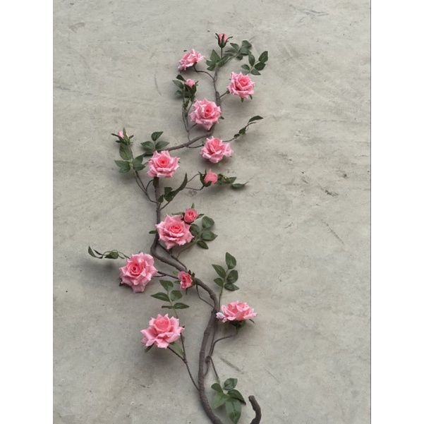 Hoa Giả Treo tường Dây Hồng Leo giả dài 1,7m dây hồng cổ với bông hồng xoăn trang trí decor