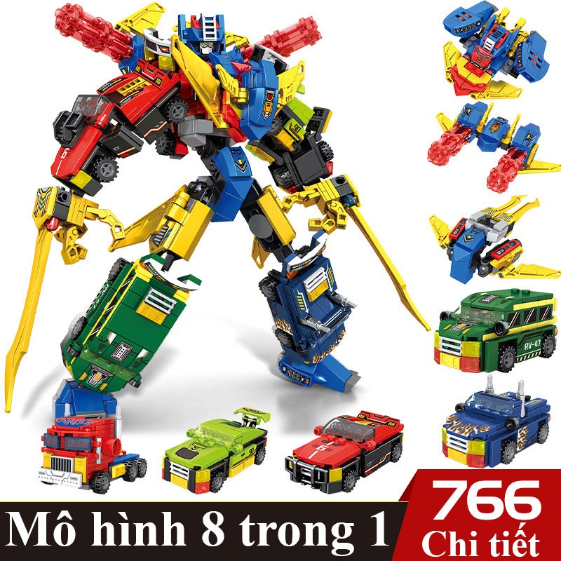 Đồ chơi xếp hình lắp ráp Siêu Robot Hesman và siêu xe 8 trong 1 với hơn 766 chi tiết nhựa ABS cao cấp