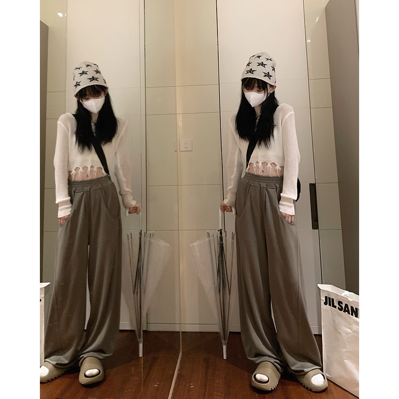 Quần Kaki Ống Rộng Lưng Cao Phong Cách retro Mới