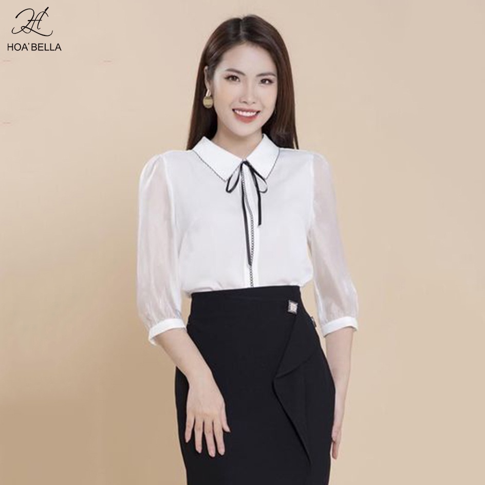 Áo Sơ Mi Nữ HOABELLA Tay Lỡ Phối Voan Nữ Tính (SM11004)