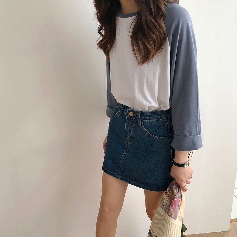 ins denim cotton skirt summer new Korean style high waist thin A-line bag hip skirt all-match fashion simple | BigBuy360 - bigbuy360.vn