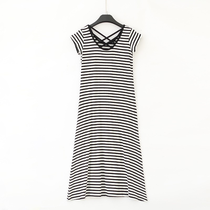 Đầm Maxi Cotton Tay Ngắn Cổ Tròn Plus Size Màu Trơn Thời Trang Mùa Hè Cho Nữ