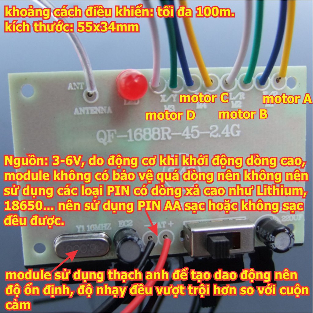 bộ tay phát và mạch thu chế tạo xe, tàu... điều khiển từ xa 4 động cơ (2A) 24Ghz, màu cam/đen kde4965