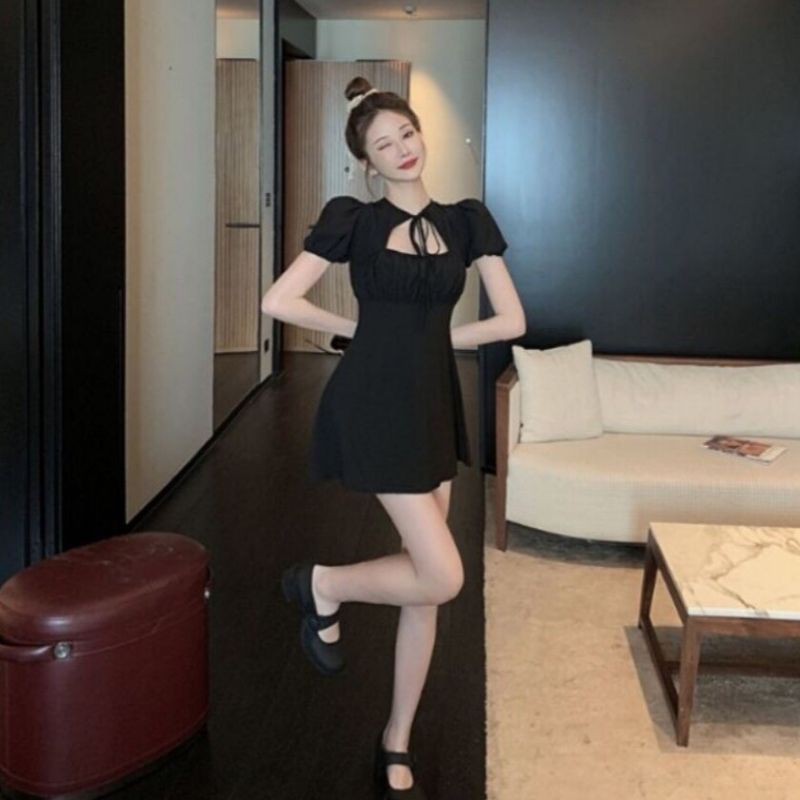 Đầm xòe tay phồng hở ngực dễ thương ( có mút ngực)