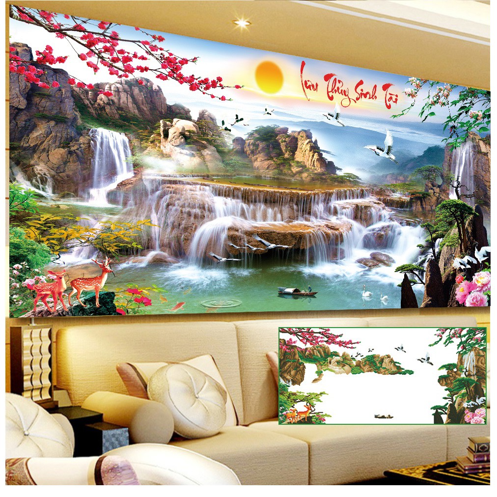 Tranh đính đá phong cảnh Lưu thủy sinh tài Y8054 Y8055 Y8056 A633