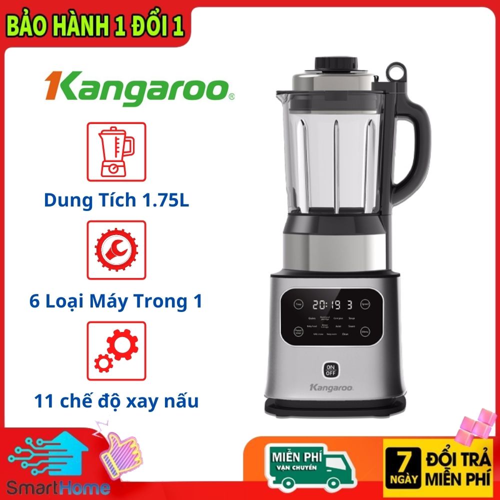 Máy làm sữa hạt đa năng Kangaroo KG175HB1 1700W dung tích 1.75L, 11 chế độ xay nấu, lưỡi dao 3 lớp 8 cánh xay nấu nhanh