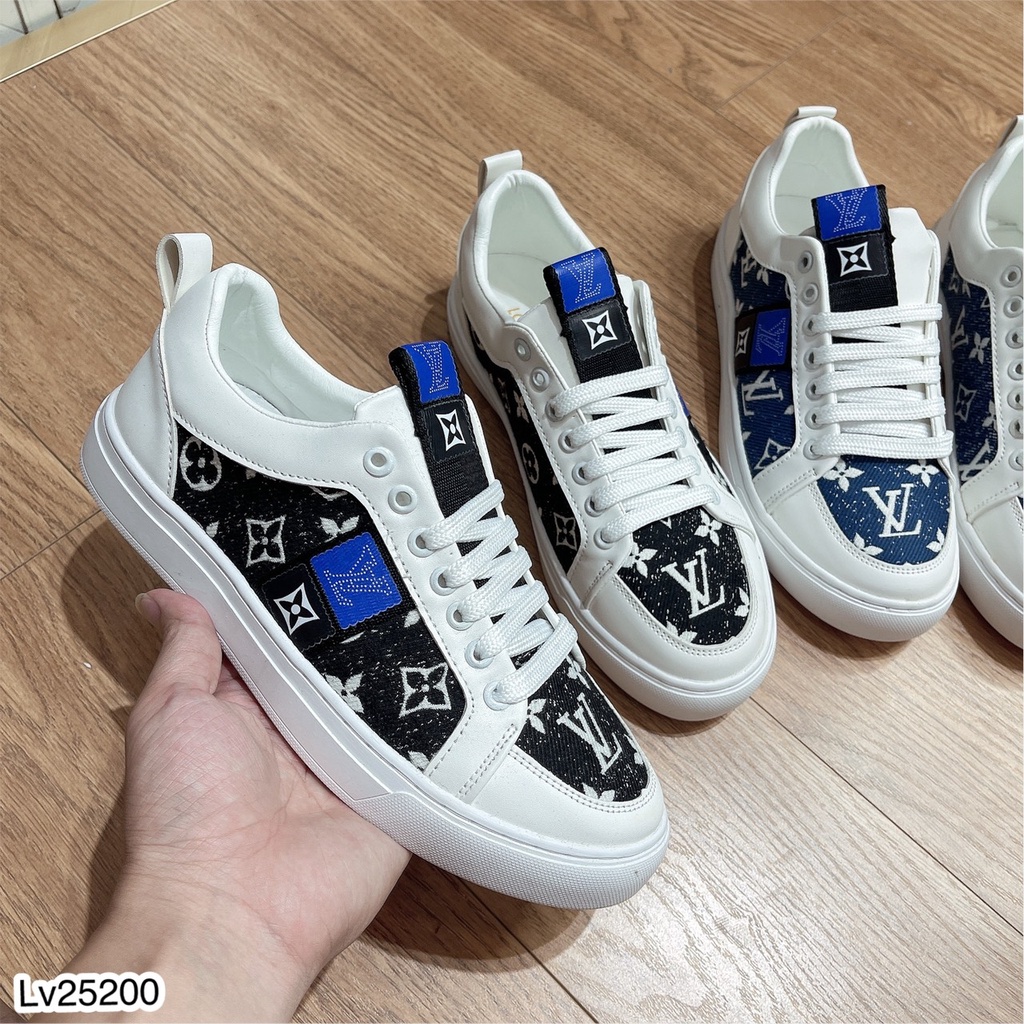 Giày sneaker Nam LV Vá Vải Cao Cấp - Giày Thể Thao Nam LV Thêu Logo SPF