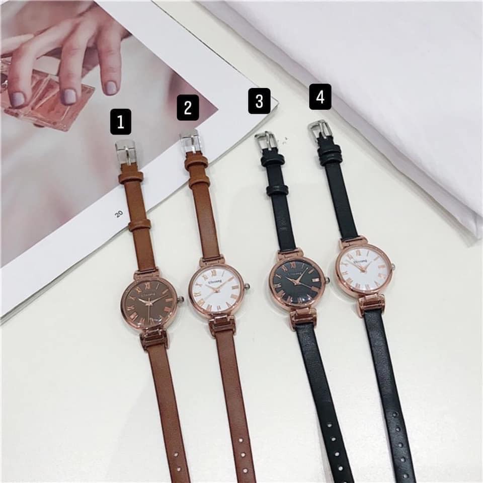 Đồng Hồ Nữ Ulzzang Dây Da Cao Cấp Mặt Số La Mã Nữ Tính