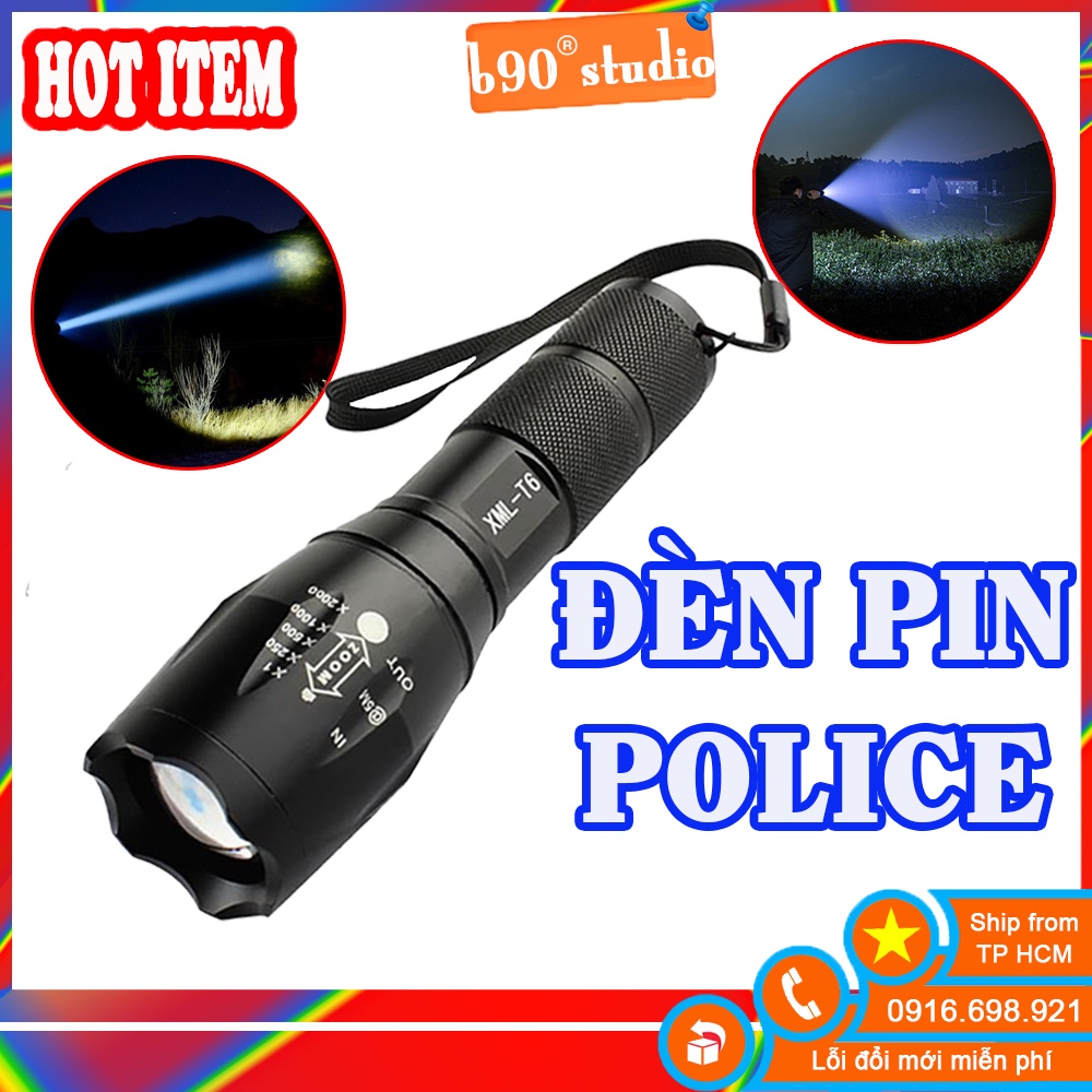 ĐÈN PIN ZOOM [ POLICE ] siêu sáng kim loại cao cấp cầm tay 2 chế độ