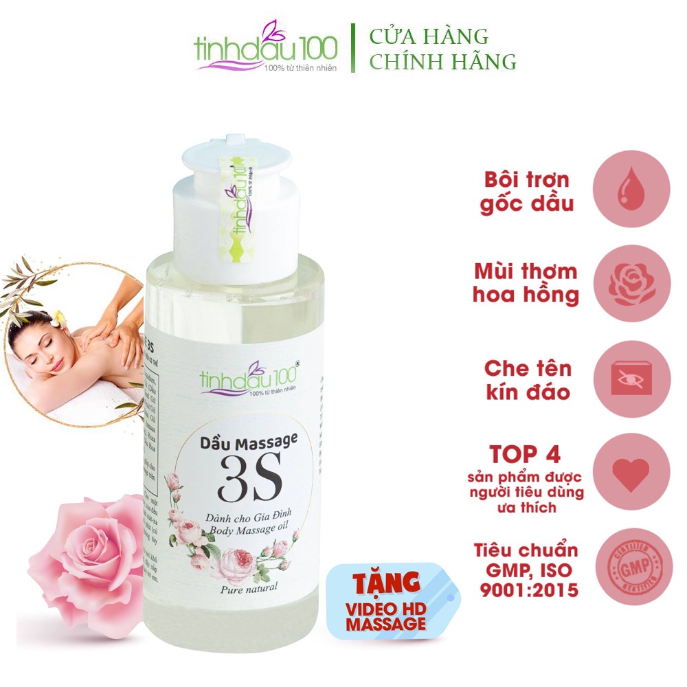 Dầu massage 3S dành cho nữ, bôi trơn gốc dầu. Tinh dầu matxa body mùi hoa hồng lọ 80ml Tinh Dầu 100 Official