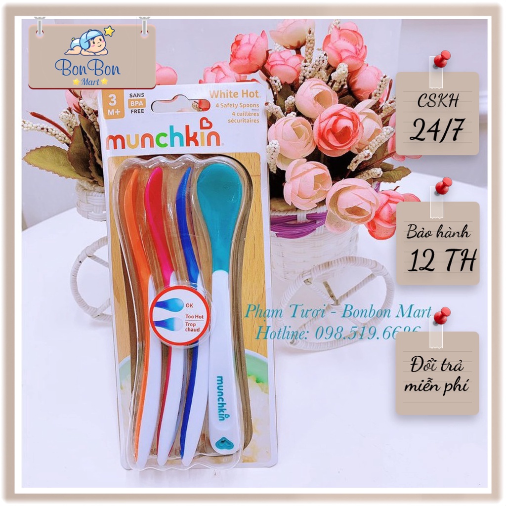 Set 4 thìa mềm báo nóng munchkin phân phối chính hãng Bonbon Mart