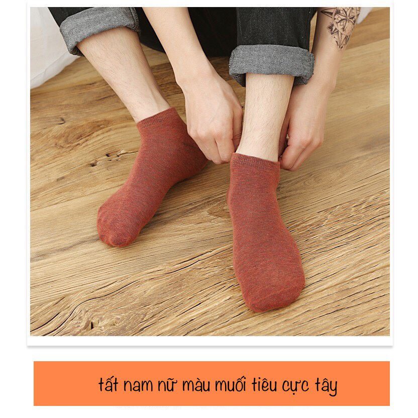 Set 5 đôi Tất cổ ngắn nam _vớ nữ trơn cổ thấp len tiêu mềm mại phong cách basic tất vintage nhiều màu sắc