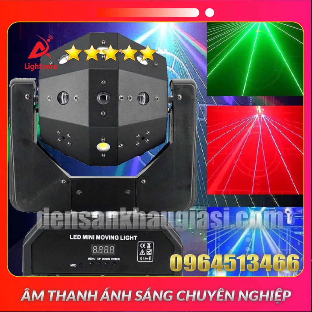 Đèn Moving Head 16 Mắt 3in1 Quay 360 Độ Có Chớp Trắng Laser Led Dành Cho Karaoke