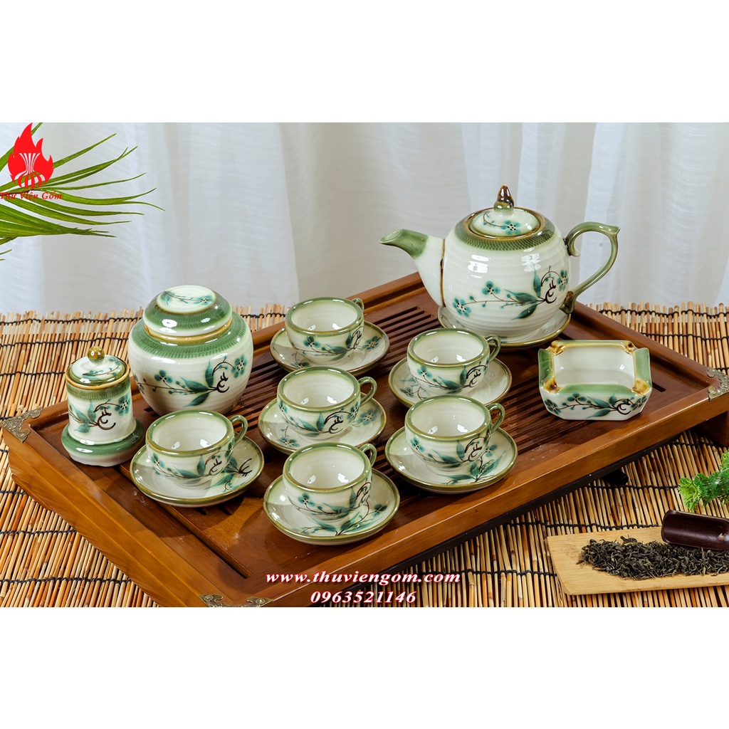 Gốm Sứ Bát Tràng - Bộ ấm chén Minh Long vẽ hoa - Gốm Sứ Bát Tràng