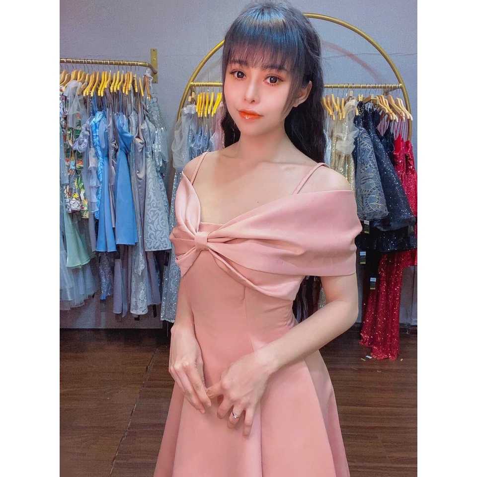 Đầm dự tiệc rớt vai hai dây chất lụa taffeta sang trọng TRIPBLE T DRESS - size M/L - MS179V